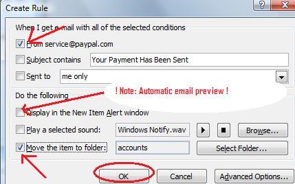 Select from and Move to Folder Check boxes